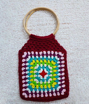 Granny Square Bamboo Ring Bag - Megenta