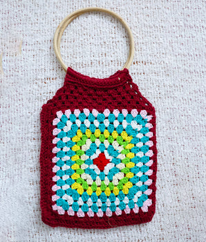 Bamboo granny Square bag Maroon