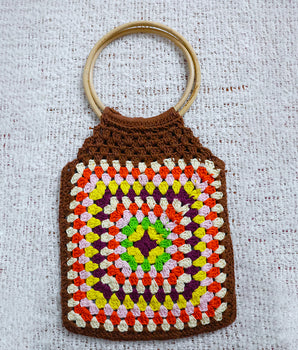 Granny Square Bamboo Ring Bag - Brown