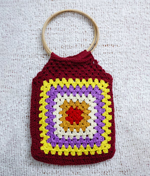 Bamboo granny Square bag Maroon yellow