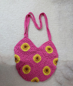 Sunflower Granny Square Crochet bag - pink