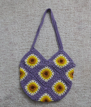 Sunflower Granny square Crochet bag - Violet colour. (with half white)