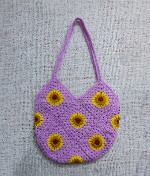 Sunflower Granny square Crochet bag - Onion Pink Colour.