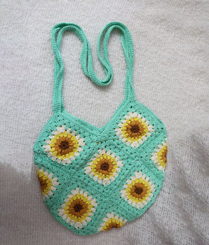 Sunflower Granny Square Crochet bag - Pista Green Colour.