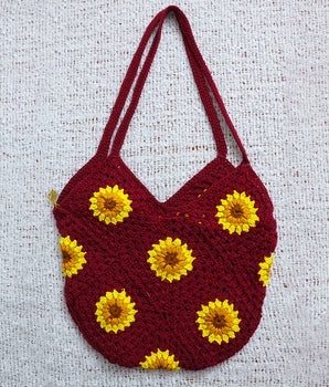 Sunflower Granny square Crochet bag - Red colour.