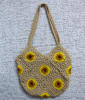 Sunflower Granny square Crochet bag - Beige Colour.