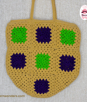 Crochet Granny Square (GS) Tote Bag - Made of cotton Beige Colour